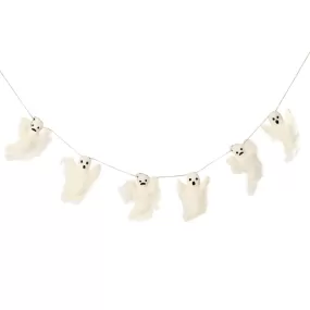 De Kulture Handmade Premium Wool Felt White Ghost Garland Eco Friendly Halloween Wall Hanging Home Office Theme Party Holiday Decoration Banner 48 Inches-WHITE